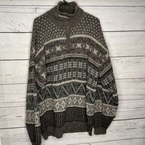 “Vintage Columbia 100% Wool Mens XL 1/4 Zip Knit Sweater -Nordic Pattern Grandpa
